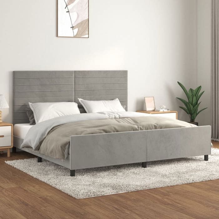 VidaXL Bed Frame with Headboard Light Grey 200x200 Cm Velvet3125836