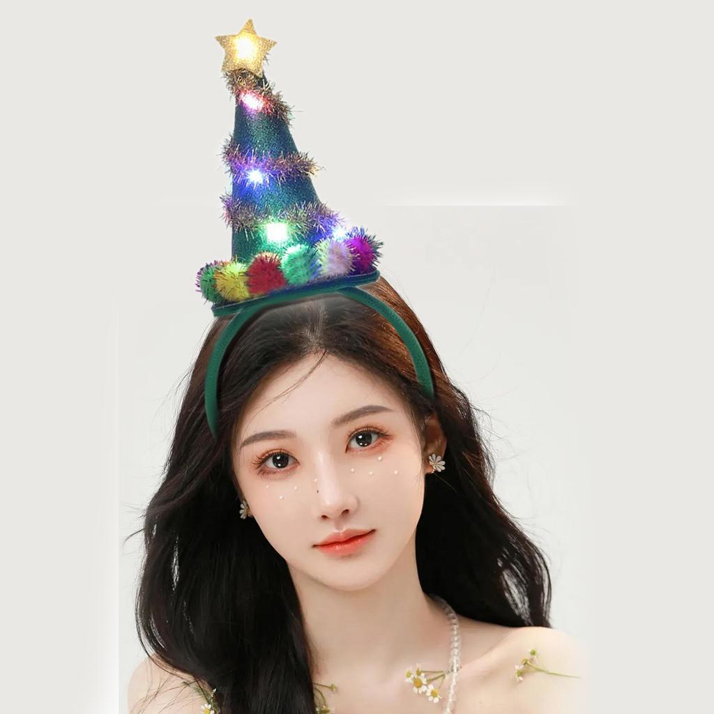 Headband Furry Christmas Tree Headwear LED Hair Hoop for Christmas Headpiece Party Supplies