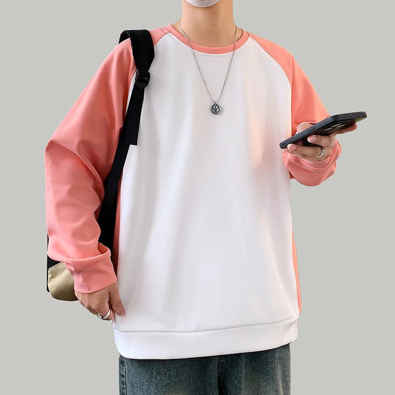 Round Neck Raglan Sleeve Sweater Men's Spring and Autumn New Loose Color Matching Raglan Long Sleeve Bottoming Coat