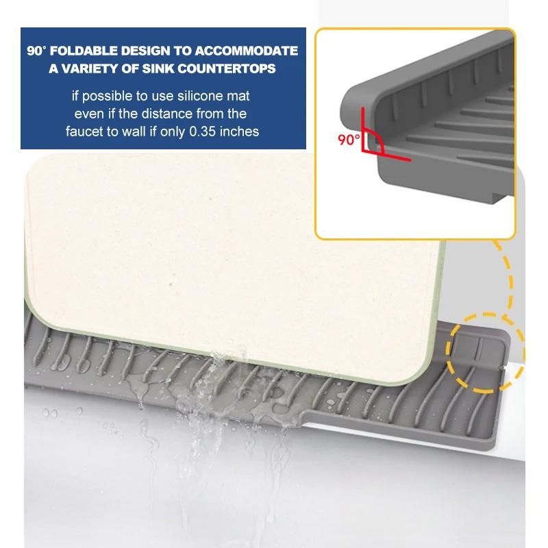 Draining Mat for Kitchen Sink,Silicone Splash Guard, Protects Sinks from Splashing, Dish Soap Dispenser & Sponge Holder Mat