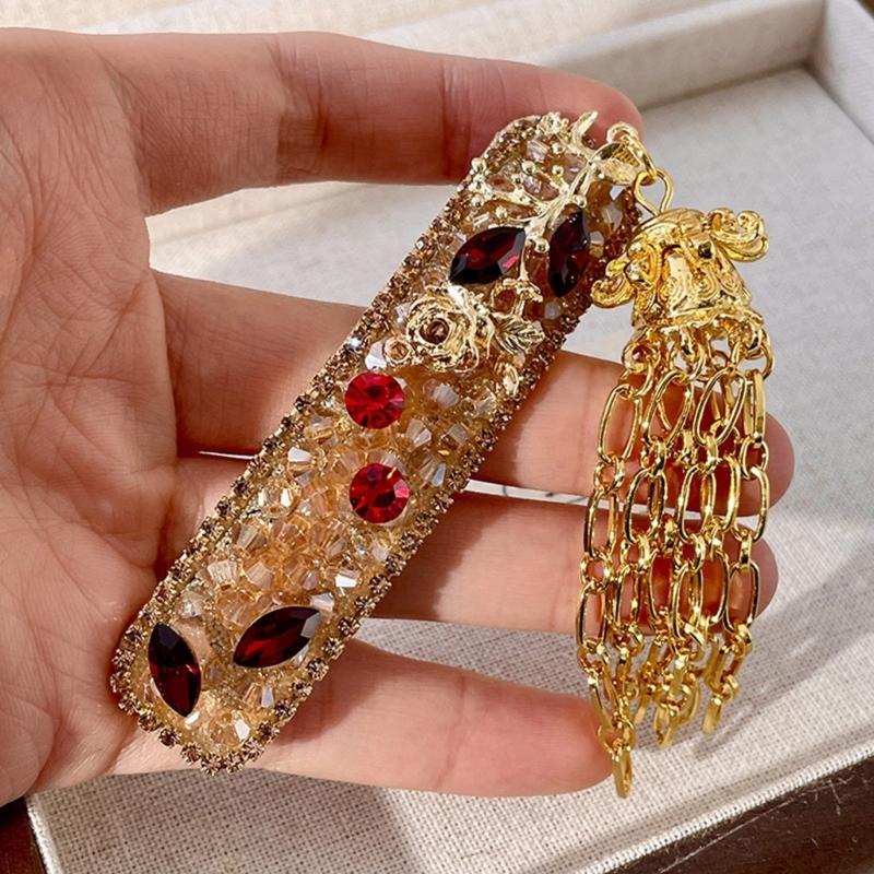 Ethnic Rhinestones Hair Accessory with Crystal Tassels Crystal Hair Clip Perfect for Weddings Parties and Everyday Wear