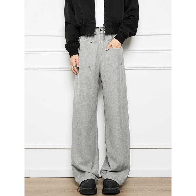 Autumn new trendy brand men's small trousers, rivet straight-leg trousers, wide-leg casual trousers, and long trousers for men are available for sale.
