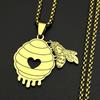 Honeycomb Bee Heart Pendant Necklace For Women Couple Stainless Steel Gold Color Sweet Love Chain Jewelry Valentine Gift