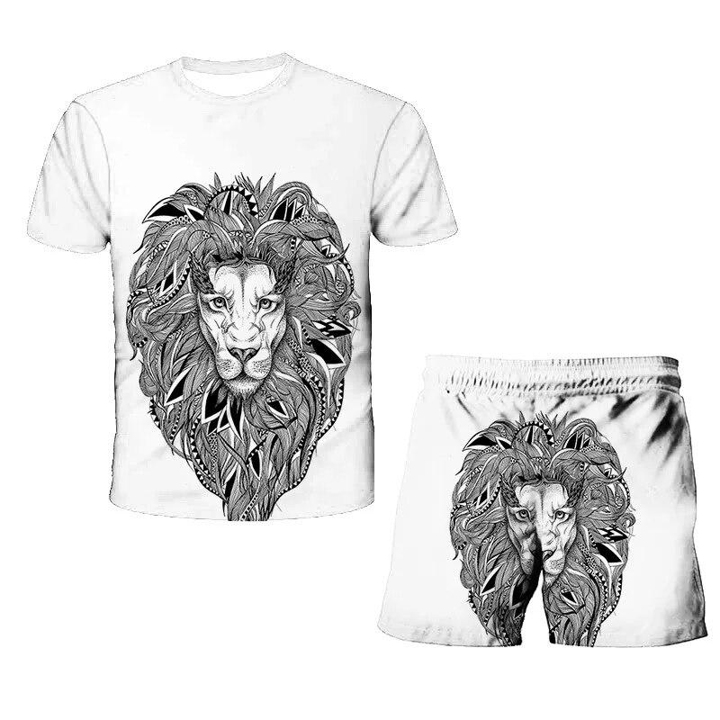 König der Löwen 3D-Druck Sommer Herren O-Ausschnitt T-Shirt Set Casual T-Shirt Shorts 2-teiliges Set Übergroßer Pullover Trainingsanzug Trend Herrenkleidung