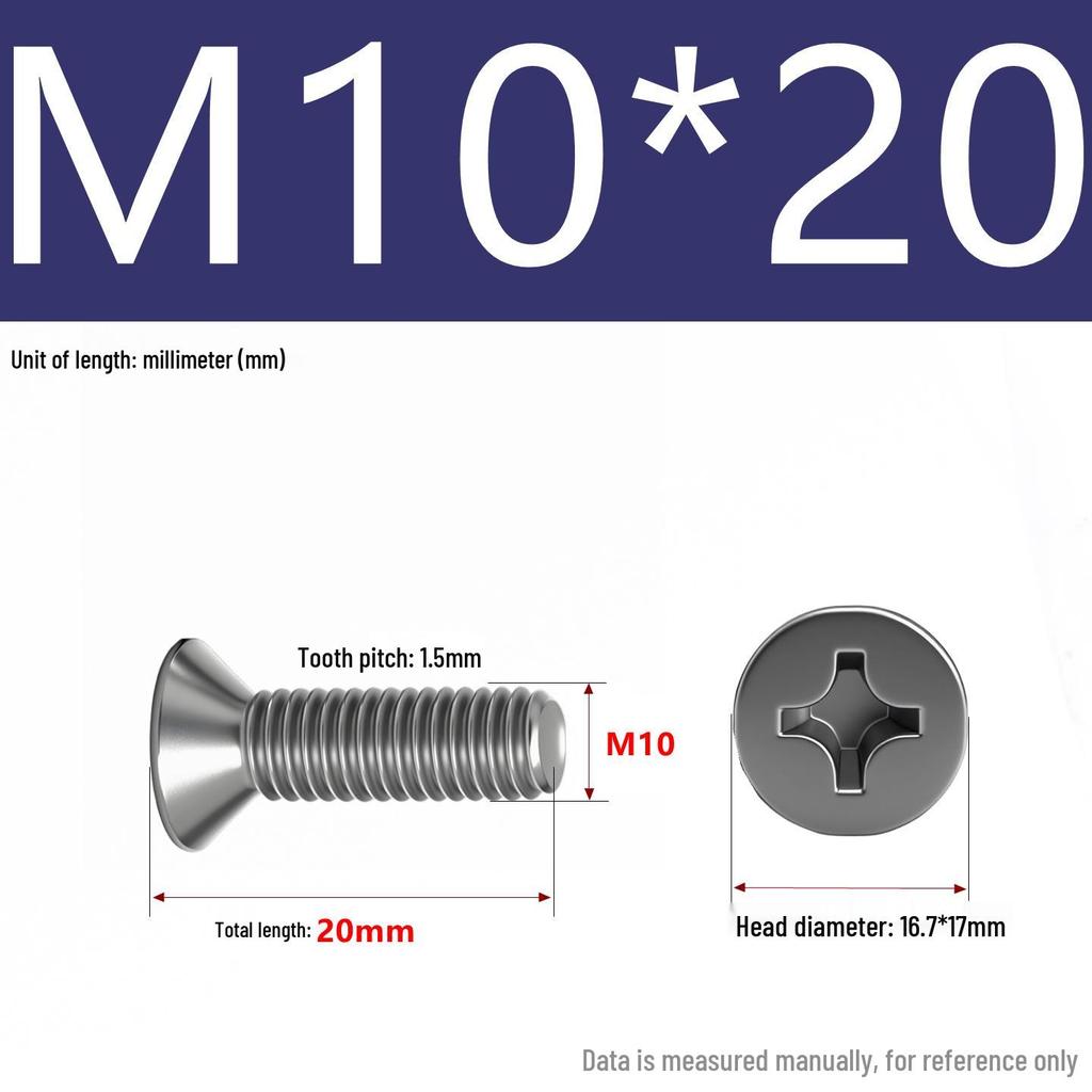 201 Stainless Steel Countersunk Phillips Head Screw: Flat Head Bolt M2-M8