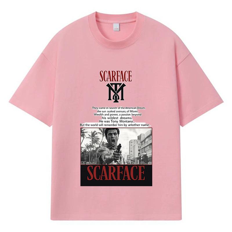 

2026 Scarface З принтом Графічний Вуличний одяг Y2k Харадзюку 100% Бавовна Футболка Повсякденна Оверсайз Літня Чоловіча Футболка S рожевий