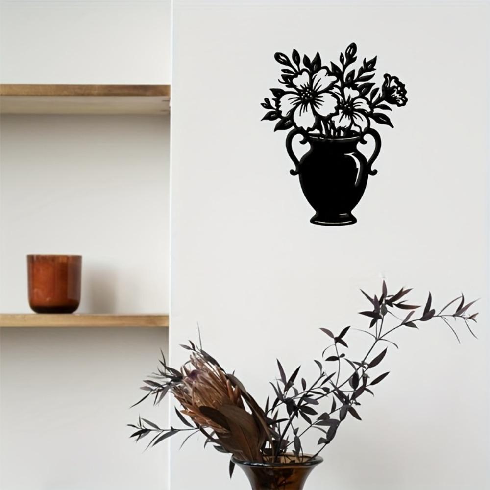 Black Metal Wall Sculpture Flower Chair Art Minimalist Decor Living Room Bedroom Cafe Gift