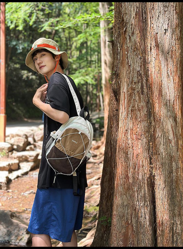 High-Value Color Block Mountain-Style Backpack - Lightweight, Large Capacity, Double Shoulder, Drawstring Design for Couples & Travel.