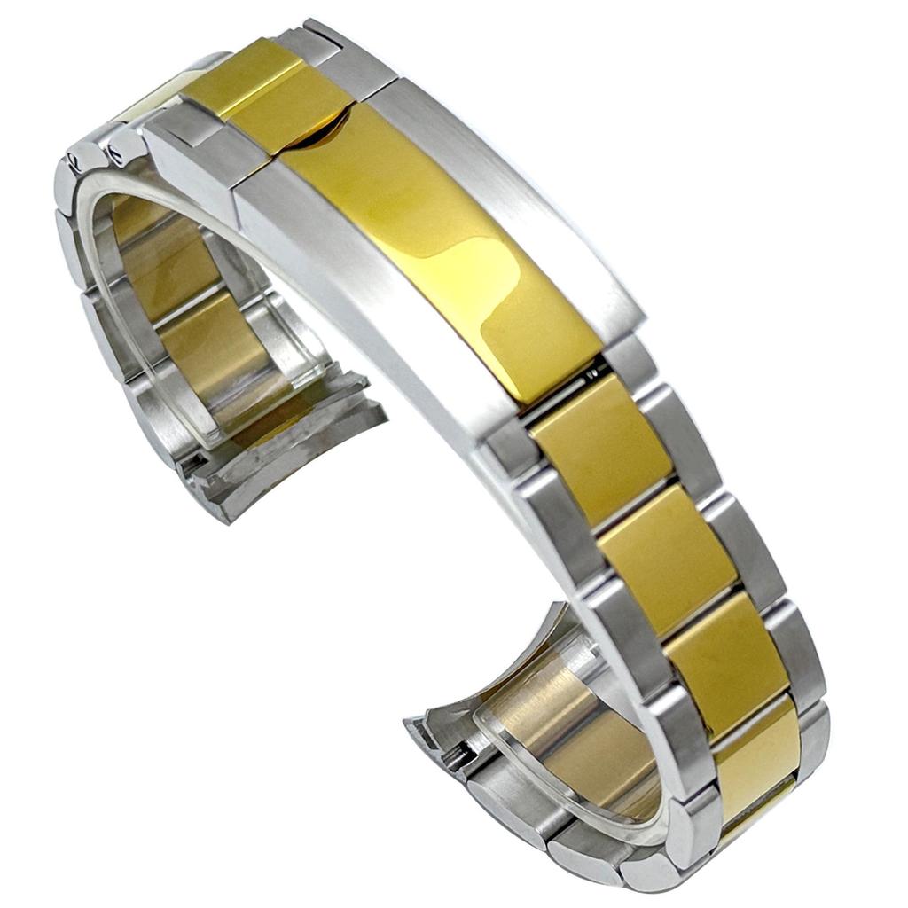 Roestvrij Staal Gebogen Eind Horlogeband, Past op Rolex Submariner Drie-Schakel Serie, 20mm, met Veiligheidssluiting.