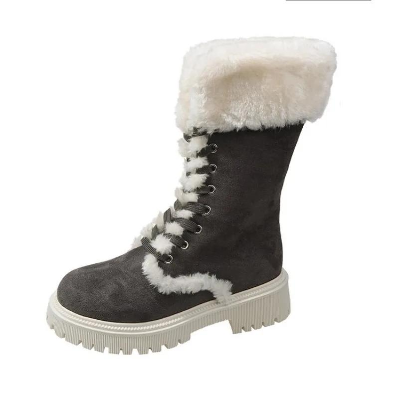 Women's Shoes on Sale Fashion Sleeve Women's Boots Winter Round Toe Plush Fleece for Warmth Middle Barrel Low Heels Snow Boots