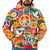 Colorful Peace Sign Hoodie For Men Retro Hippie Flower Heart 3D Printed Pullover Hoodie Checkerboard Graphic Hooded Sweatshirt