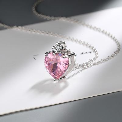 Mode 925 Sterling Silber Zirkon Rosa Herz Halsketten Für Frauen Luxus Designer Edlen Schmuck Geschenk FemaleItems