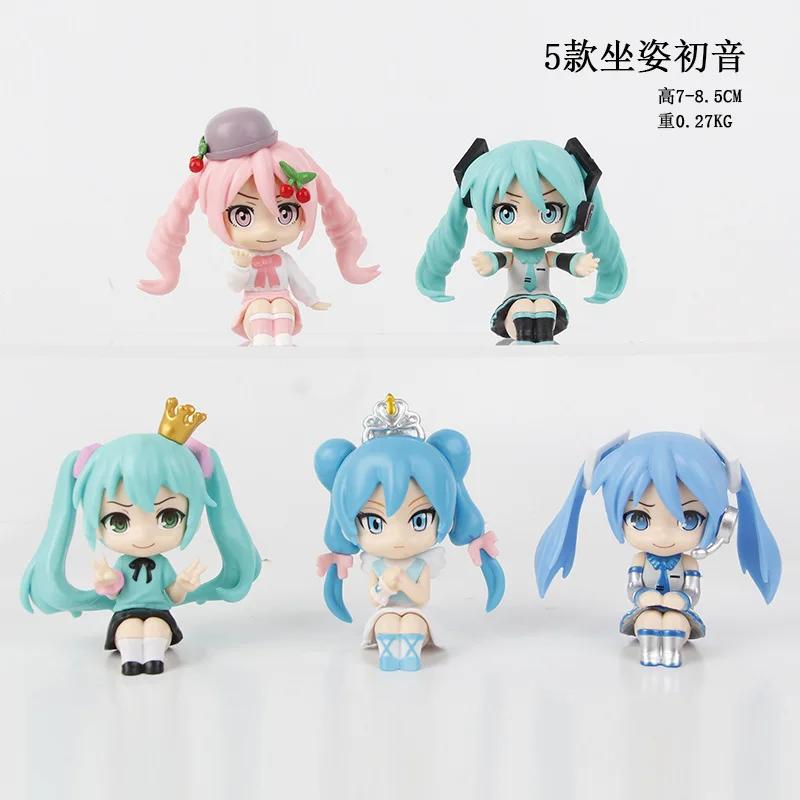 

5pcs/set Hatsune Miku Q Version Sitting Posture Kawaii Birthday Gift Anime Girl Figures Super Cute Unique Kids Christmas Toys
