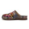 Johnature Pantoufles Femmes Chaussures En Cuir Véritable Peint À La Main À L'extérieur Diapositives À La Main Fleur Sandales Plates