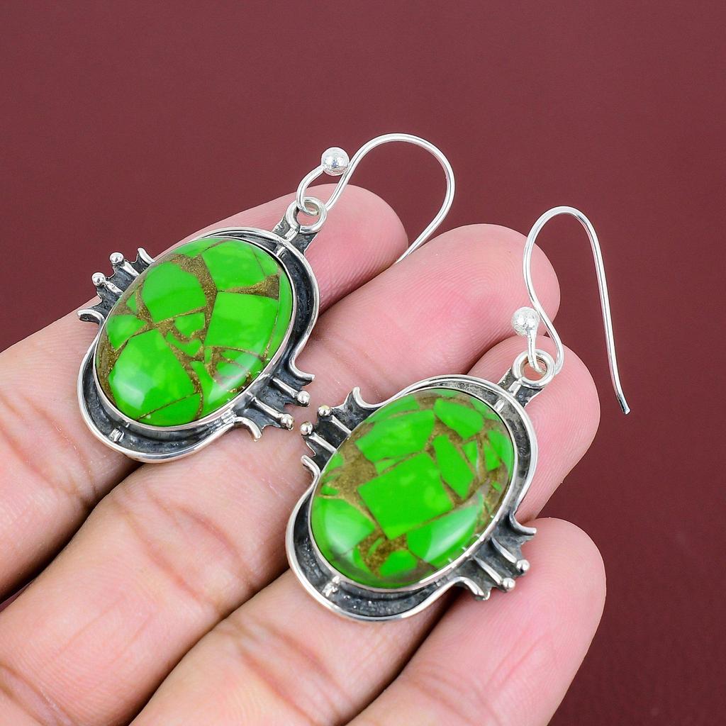 Kupfer Grün Türkis Ohrring 925 Sterlingsilber Ohrringe Edelstein Ohrring Antikschmuck Verlobungsgeschenk Handgemachter Ohrring Silberschmuck