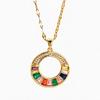 Trendy Colorful Zirconia Donut Pendant Titanium Steel Necklace for Women