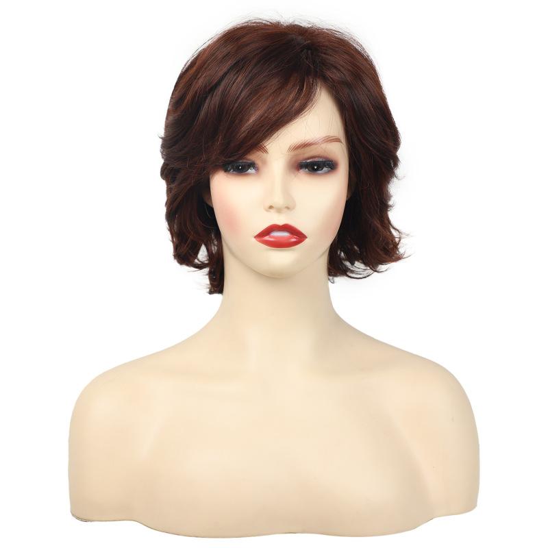 Short Ombre Blond Brown Synthetic Wigs Nature Curly Layered Wig With Fluffy Bangs For Women Daily Cosplay Party Heat Resistant Fiber