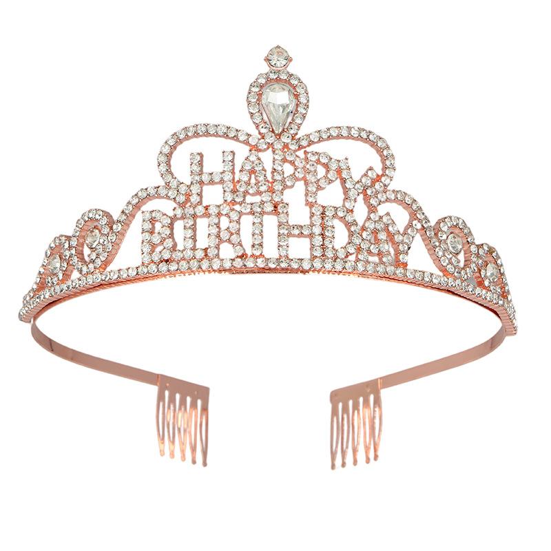 Happy Birthday Crown Letters Happy Birthday Crown Headband Crystal Tiara Hair Accessories Party Supplies