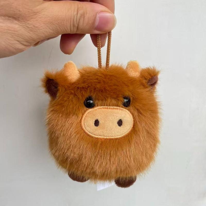 Llavero de Peluche de Vaca de las Tierras Altas Escocesas Kawaii Adornos de Animales de Peluche Lindos Colgante de Peluche Súper Suave Accesorios para Coche Regalo de Navidad