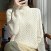 Thick Cable Knit Half-High Neck Wool Pullover Sweater