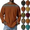 Men's Casual Stylish Retro Texture Printed Shirt - Men's Round-neck Long-sleeve Shirt
