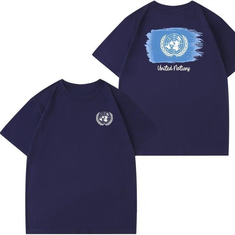 

Trend United Nations Same Badge Custom Peacekeeping Rescue Suit Shortsleeved Tshirt Mens and Women Pure Summer Clothes Trend 4XL