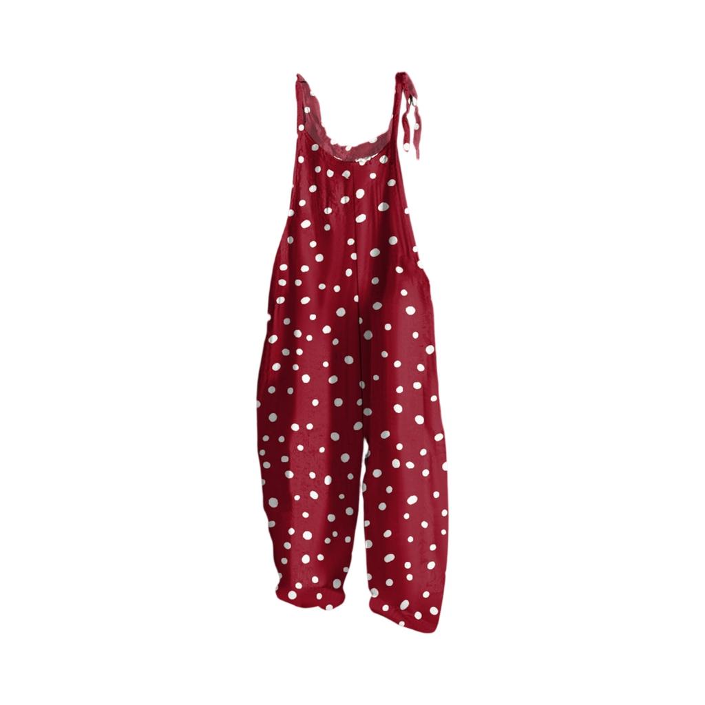 Women's Jumpsuit  Print Casual Loose Vintage Shoulder Strap Cotton Linen