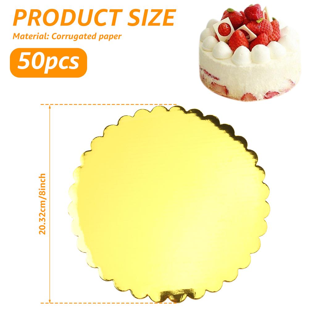50Pcs Round Cake Board 8/10 Inch Golden Cake Board Circles Rounds Base Cake Plate for Displaying Cakes Dessert Pizza Baking Tool