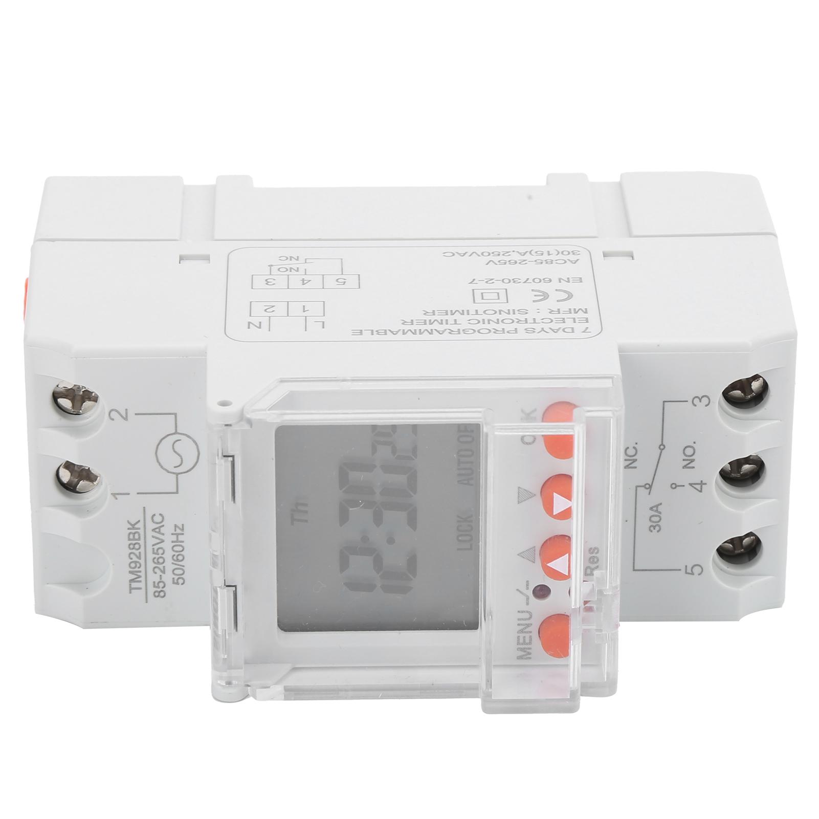 

Timer Switch 24hrs Digital Analogue Programmable LCD Backlight Din Rail TM928BK 85‑265V 30A
