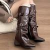Brown British Style But Knee Pointed Stiletto Boots Women's Boots 2025 New Autumn Retro Trouser Boots