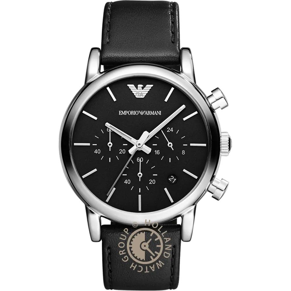 

Emporio Armani Luigi Black Leather Men s Quartz Chronograph with Date AR1733 чёрный