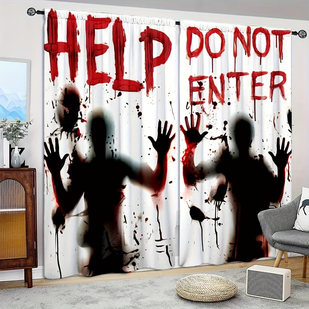 Spooky Halloween Help Do Not Enter Horror Curtains Window Treatment Gothic Scary Costume Decoration for Party Masquerade Home De