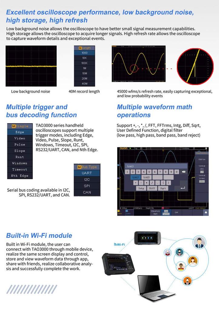 OWON Tablet Digital Oscilloscope TAO3102 2CH 100MHz ADC 40M High Sensitivity High Cost Performance Year Warranty from Japanese 1GSa/S 8-bit [3