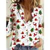 Green Red Christmas Snowflakes Print Women Shirts Tops Fashion Autumn New Long Sleeve Loose