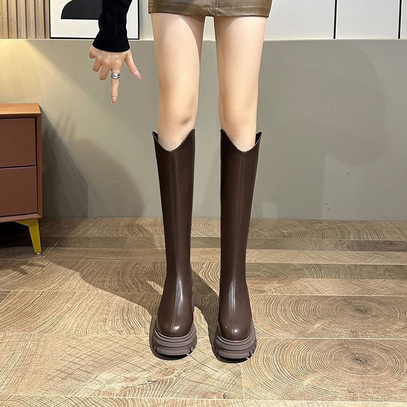 Thick-soled boots Small man v mouth but knee high knight boots 2025 autumn and winter absolute son thick heel boots women