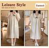 2026 Summer Women's Woven Cotton Nightgown with Bra Pads - Princess Style Short-Sleeve Long Dress