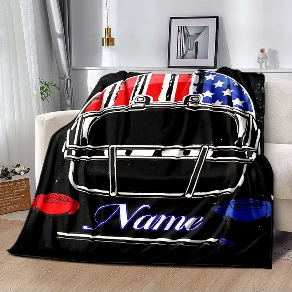 Football Hat Customize Your Name Blanket Used For Chair Office Sofa Bed Camping Soft And Warm Giving Friends And Relatives Birthday Graduation Gift