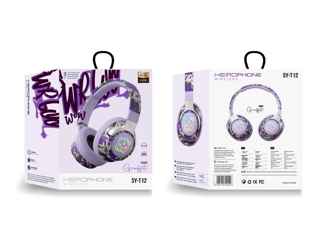 2025 Graffiti Chinese Trend Wireless Bluetooth Gaming Headphones with Ultra-long Battery Life