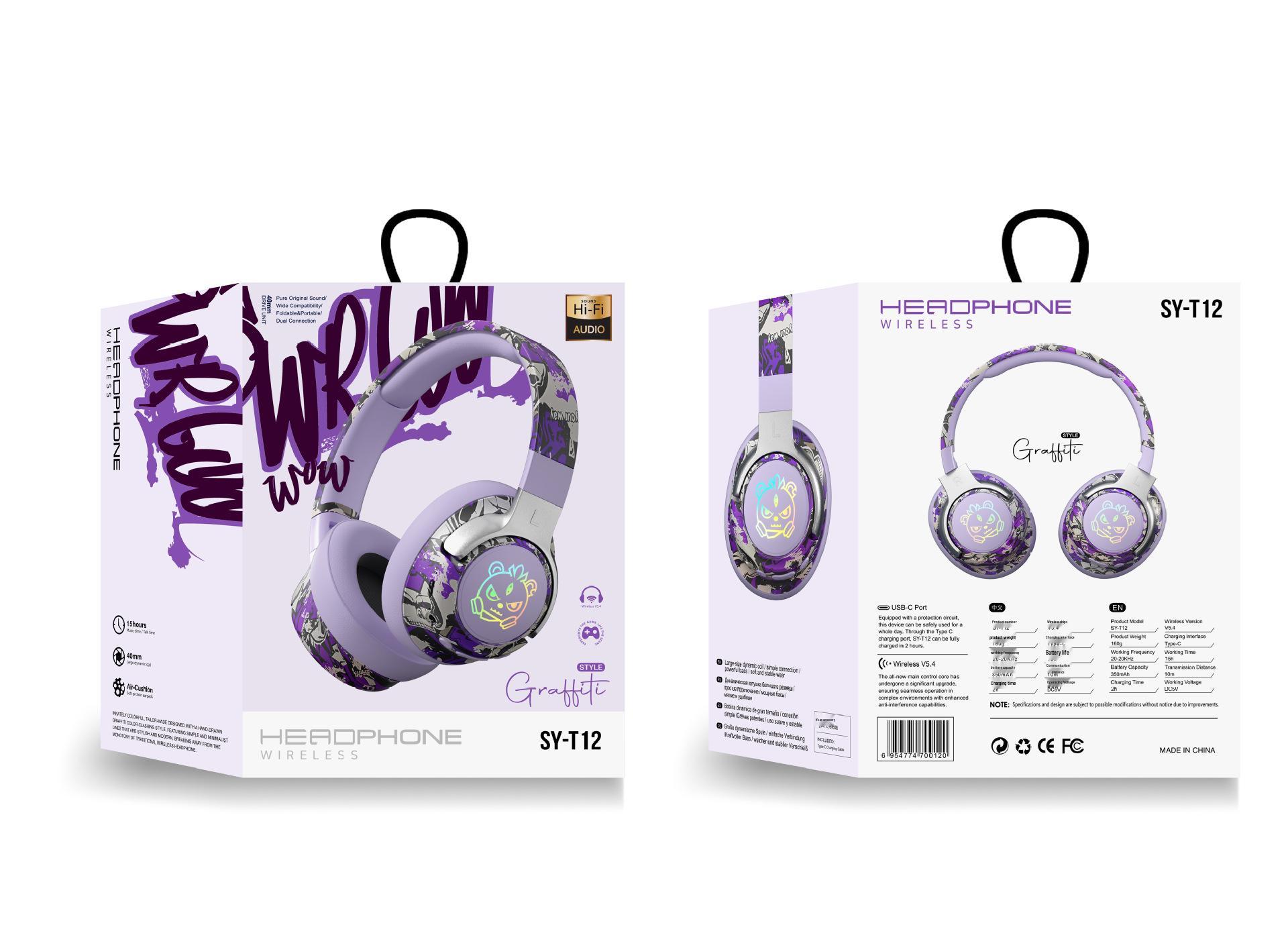 

2025 Graffiti Chinese Trend Wireless Bluetooth Gaming Headphones with Ultra-long Battery Life