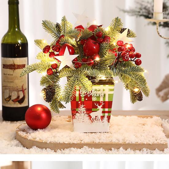 Desktop Christmas Tree Mini Artificial Pine Cones Red Berry Decor Festive Pot Display for Home And Party Scenes