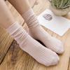 Women's Striped Double Needle Pile Socks: Pure Color, Long Cotton for Autumn/Winter, Trendy & Stylish.