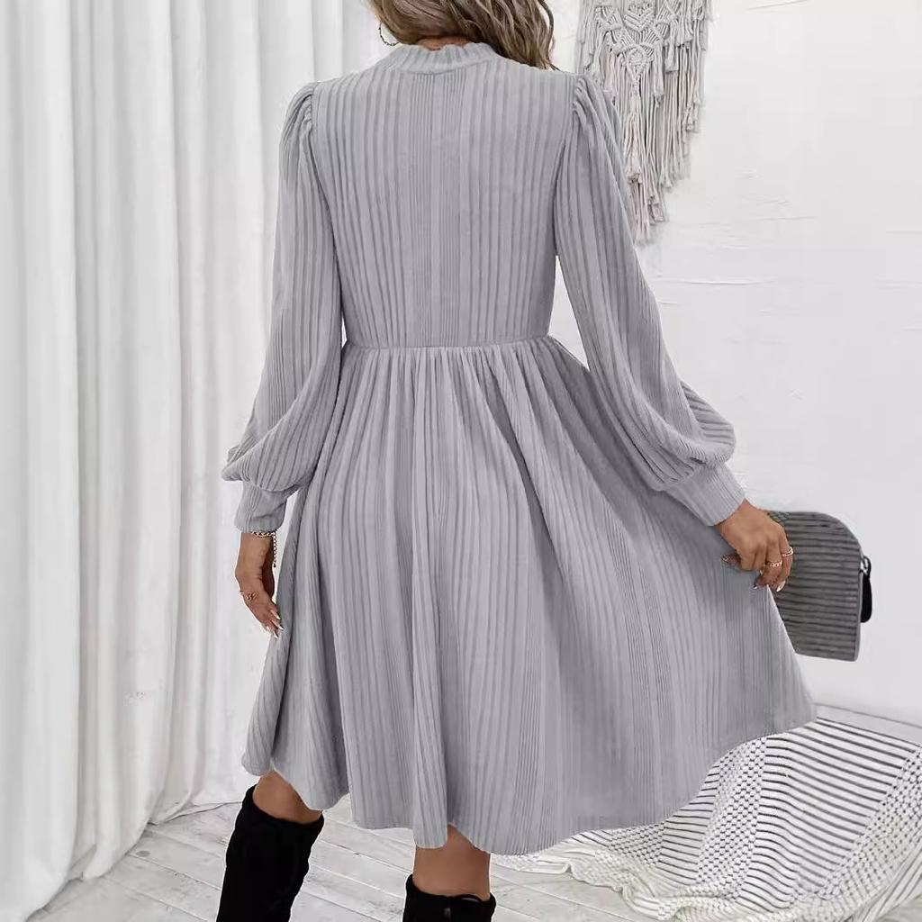 Autumn Winter Solid Half Turtleneck Maxi Dress for Women Puff Sleeve A-line Elegant Skinny Elastic Knitted Dresses Fashion Party Dress