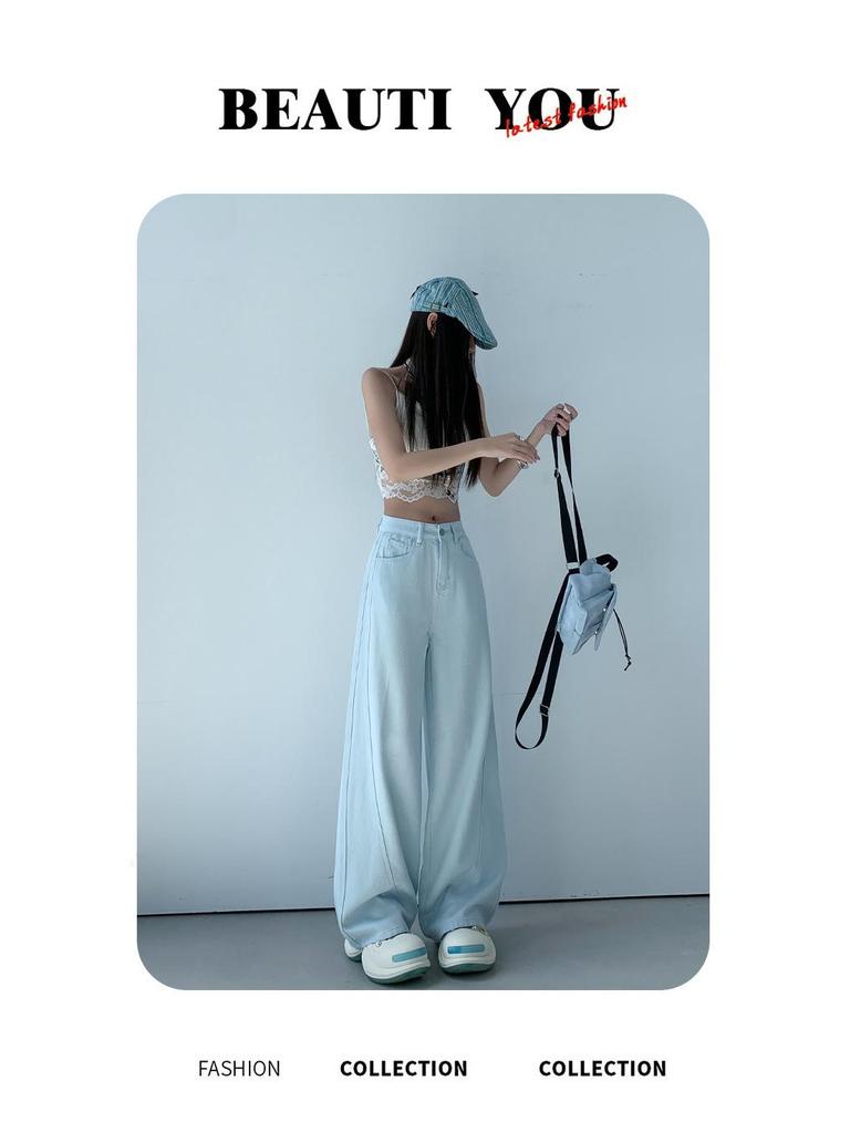 Fashionable Black Light Luxury Korean-Style Wide-Leg Jeans - Super Soft Cotton, Slim Fit for Women - Perfect for Spring and Summer