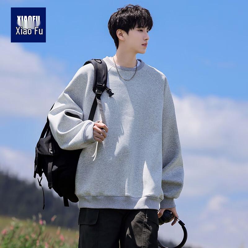 Xiaofu Men's Solid Color Heavyweight Round Neck Sweatshirt