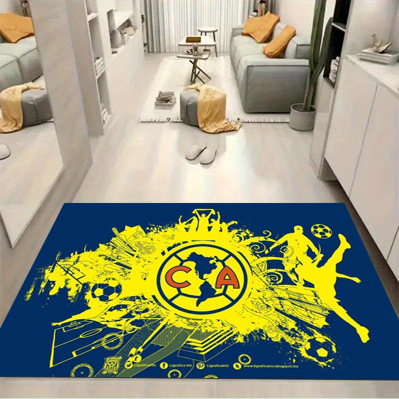 Club America CA Crest Yellow Graffiti Football Silhouette Blue Background Print Area Rug Soccer Fan Entrance Home Decor Floor Rug
