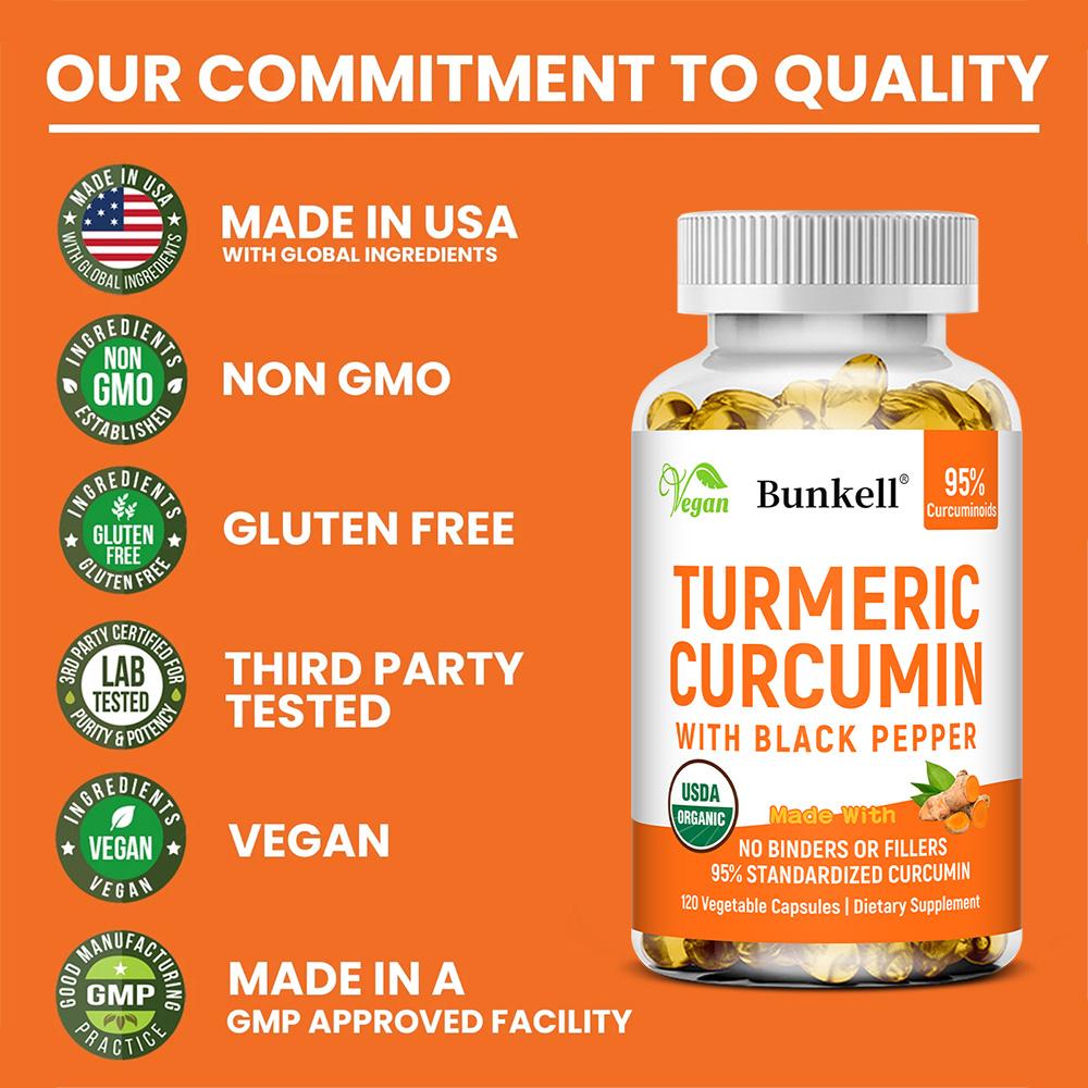 Kurkuma Curcumin Nahrungsergänzungsmittel, Mit Schwarzem Pfeffer, 120 Pflanzliche Kapseln Pro Flasche