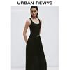 UR Women's U-Neck Pleated Slim-Fit Belted Dress