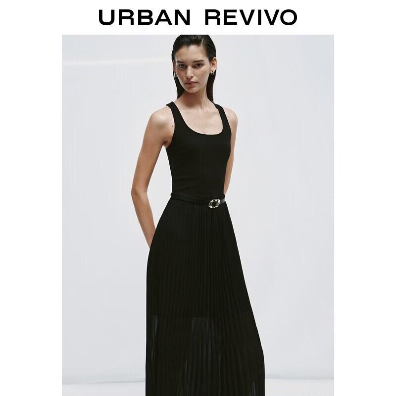 UR Women s U-Neck Pleated Slim-Fit Belted Dress XS
