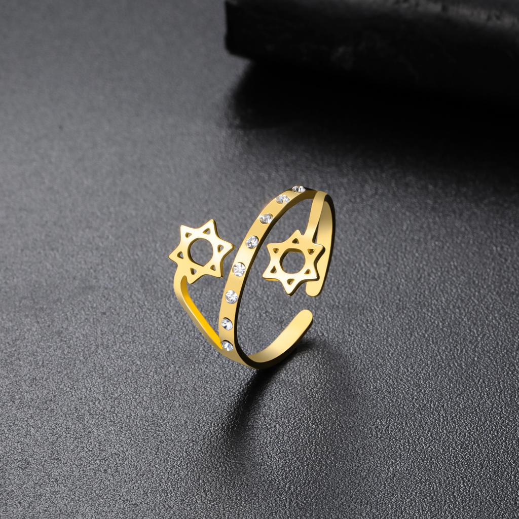 Minimalist Star of David Open Ring Magen David Ring Wicca Amulet Hexagram Ring Adjustable Je Star Jewelry for Women & Men