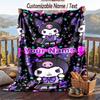 Custom Text Flannel Throw Blanket, Lightweight Cozy Bed Sofa BlanketKuromi
